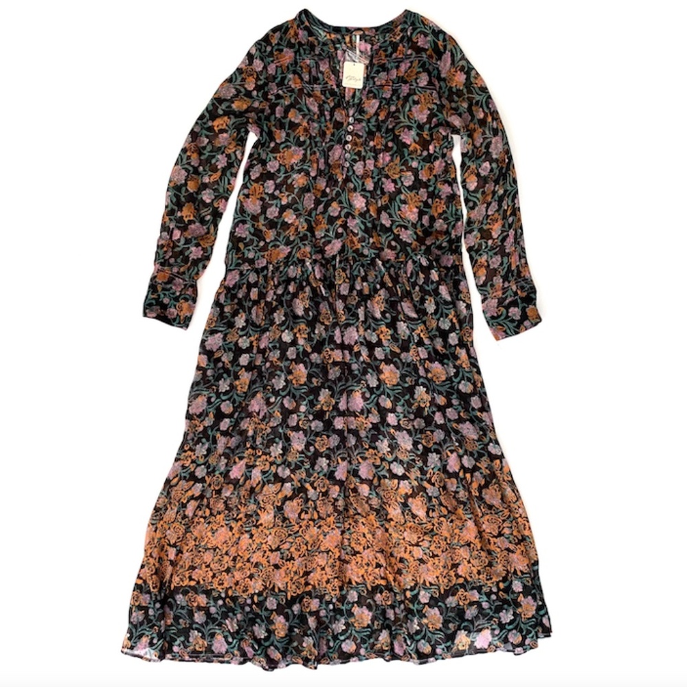 Free People See It Through Nwt Black Long Sleeve Maxi Dress w/ Lining